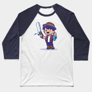 Boy Fishing With Fishing Rod Baseball T-Shirt